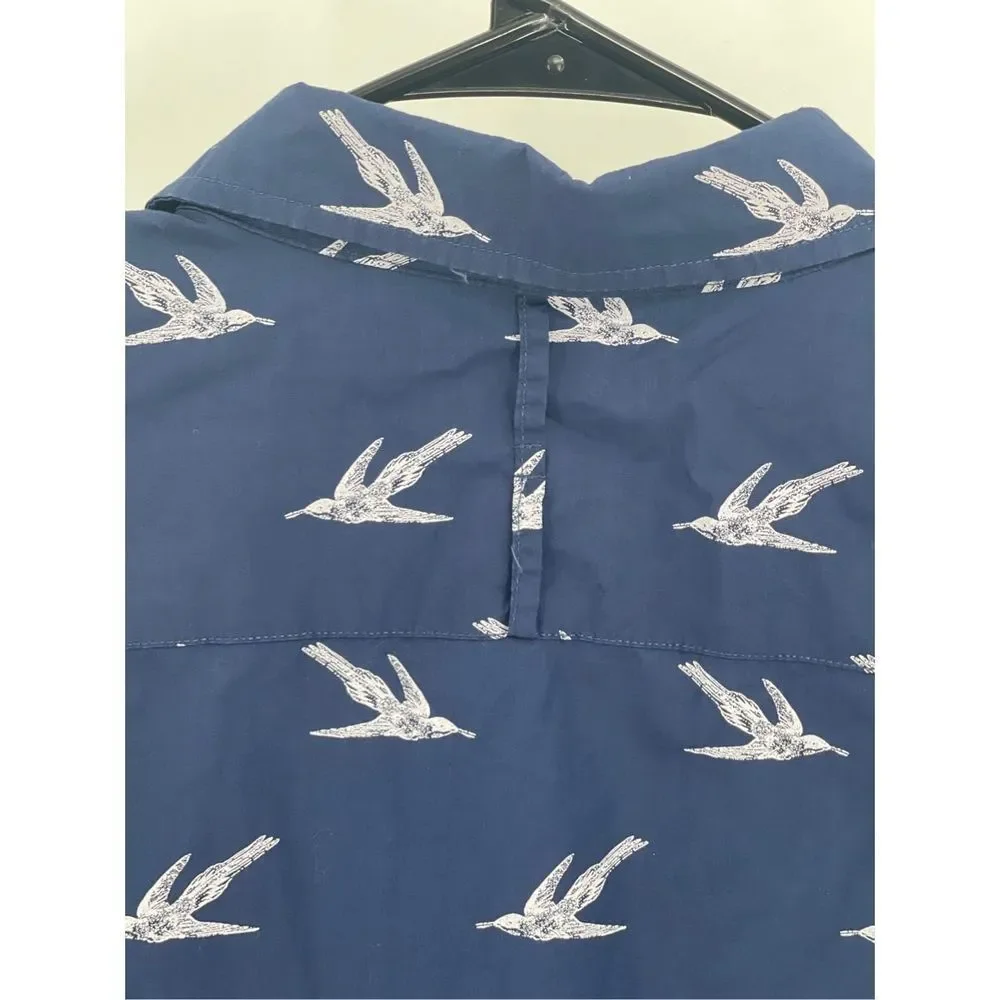 Banana Republic Shirt Slim Button Down Mens Large Luxe Poplin Untucked Bird Blue